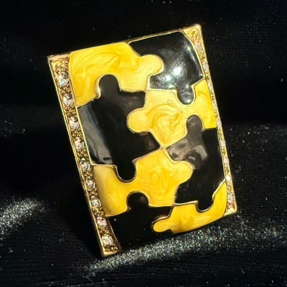 Vintage Camille Lucie Enamel Puzzle Statement Cocktail Ring size 6.75